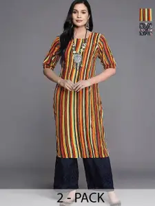 Anouk Rustic Selection Of 2 Women Striped Daily Straight Kurtas