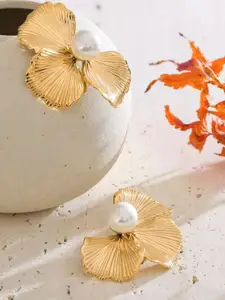 KRENOZ Gold-Plated Pearls Beaded Floral Studs