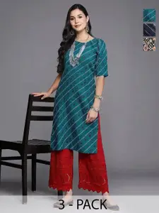 Anouk Rustic Women Pack of 3 Striped Daily Straight Kurtas