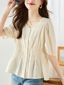 StyleCast Women Embroidered V-Neck Cotton Shirt Style Top