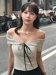 StyleCast Women Polka Dot Print Off Shoulder Cotton Top