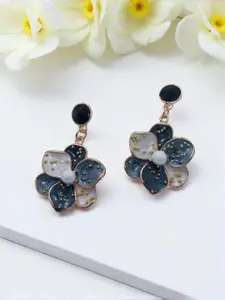 AVANT-GARDE PARIS Gold-Plated Stone Studded & Pearls Beaded Enamelled Floral Drop Earrings