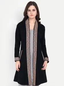 HAUTEMODA Self Design Mandarin Collar Woolen Shrug