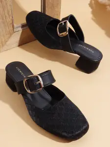 Chemistry Women Textured Block Heel Mules with Buckle