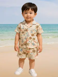 FASHION GRAB Boys Printed Short Sleeves Shirt With Shorts