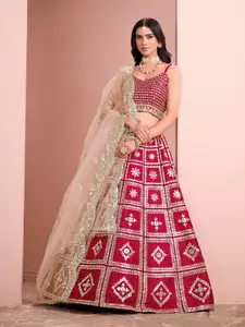 ODETTE Embellished Mirror Work Shoulder Straps Semi-Stitched Lehenga Choli