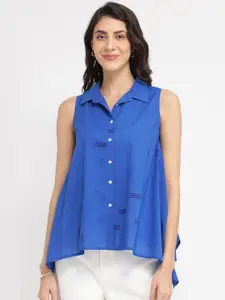 Pink Fort Women Geometric Printed Shirt Style Cotton Top