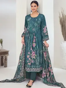 Stylee LIFESTYLE Floral Printed Embroidered Pure Silk Unstitched Dress Material