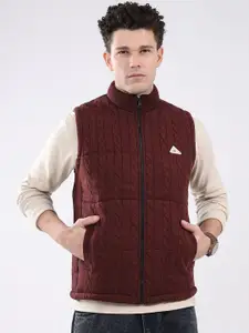 Monte Carlo Men Mock Collar Self Design Lightweight Casual Quilted Jacket