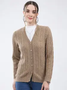 Monte Carlo Women Cable Knit V-Neck Straight Cardigan Sweater