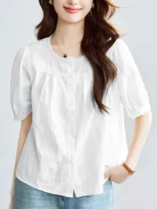 StyleCast Women Puff Sleeves Shirt Sytle Cotton Top