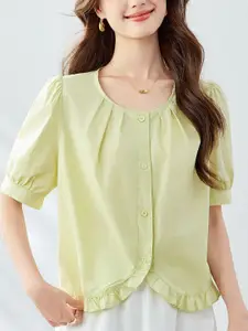 StyleCast Women Solid Round Neck Short Sleeves Shirt Style Cotton Top