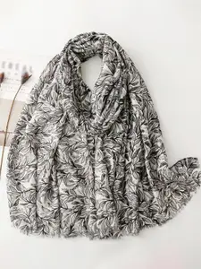 QUECY Women Printed Scarf with Frayed Border