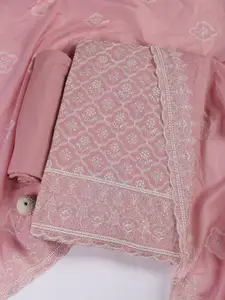 Meena Bazaar Floral Embroidered Thraed Work Unstitched Dress Material