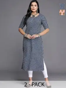 Anouk Rustic Selection Of 2 Women Ethnic Motifs Printed Daily Straight Kurtas