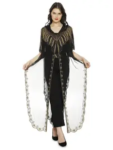 HAUTEMODA V-Neck Open Front Net Shrug