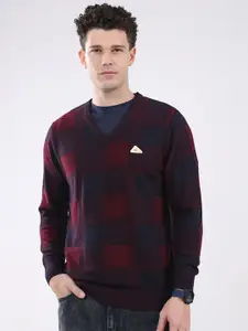 Monte Carlo Men Checked Woollen Pullover with Brand Logo Embroidered Detail