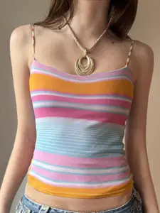 StyleCast Women Striped Scoop Neck Crop Top