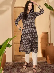 Sangria Women Tribal Printed Khari Print Daily Pure Cotton Straight Kurta