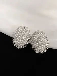 KRENOZ Silver-Plated Pearls Beaded Oval Studs