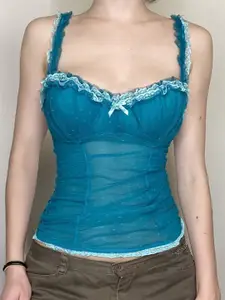 StyleCast Women Sweetheart Neck Bow & Frills Fitted Top