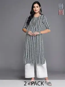 Anouk Rustic Selection Of 2 Women Geometric Printed Daily Straight Kurtas