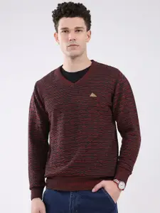 Monte Carlo Men V Neck Full Sleeve Self Design Woollen Pullover
