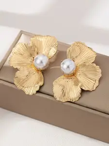 KRENOZ Gold-Plated Pearls Beaded Floral Studs
