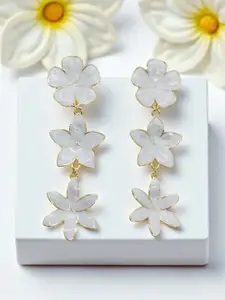AVANT-GARDE PARIS Gold-Plated Enamelled Floral Dangle Drop Earrings
