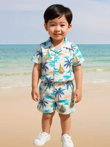 FASHION GRAB Boys Printed Short Sleeves Shirt With Shorts