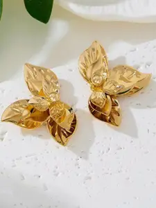 KRENOZ Gold-Plated Leaf Shaped Studs