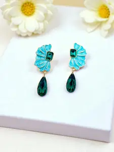 AVANT-GARDE PARIS Gold-Plated Crystals Studded Enamelled Floral Drop Earrings