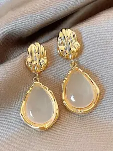 Celestique Korean Gold Plated Stones Studded Teardrop Shaped Drop Earrings