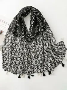 QUECY Women Printed Tasselled Border Scarf
