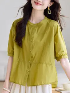 StyleCast Women Solid Round Neck Cotton Top