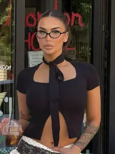 StyleCast Women Ribbed Square Neck Crop Top