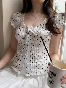 StyleCast Women Scoop Neck Short Sleeves Polka Dot Top