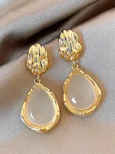 Celestique Korean Gold Plated Stones Studded Teardrop Shaped Drop Earrings