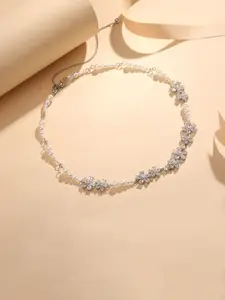 Cierra Silver-Plated Pearls Beaded & Zircon Studded Statement  Necklace