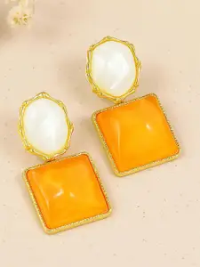 Celestique Korean Resin Studded Square Shaped Drop Earrings
