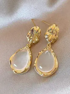 Celestique Gold-Plated Artificial Stones Studded Korean Teardrop Drop Earrings