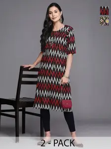 Anouk Rustic Selection Of 2 Women Chevron Printed Daily Straight Kurtas
