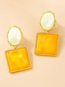 Celestique Korean Resin Studded Square Shaped Drop Earrings