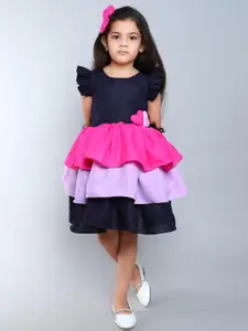 Pink Chick Colourblocked Flutter Sleeve Fit & Flare Dress