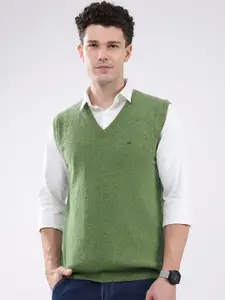 Monte Carlo Men Brand Logo V-Neck Woollen Sweater Vest