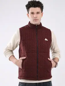 Monte Carlo Men Mock Collar Self Design Lightweight Casual Quilted Jacket