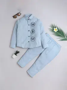 BAATCHEET Boys Embroidered Long Sleeves Pure Cotton Shirt With Trousers