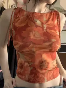 StyleCast Women Floral Print Boat Neck Crop Top