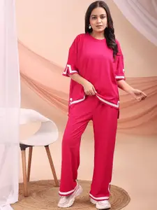 SRUTVA FASHION Solid Round Neck T-Shirt With Trousers