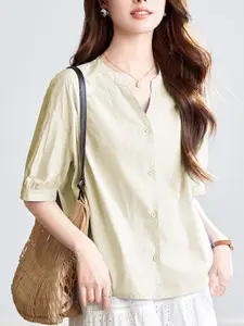 StyleCast Women V-Neck Puff Sleeves Cotton Top